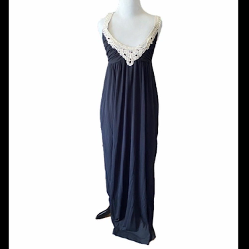 Guess Black Maxi Dress Crochet Lace Straps SZ SM
